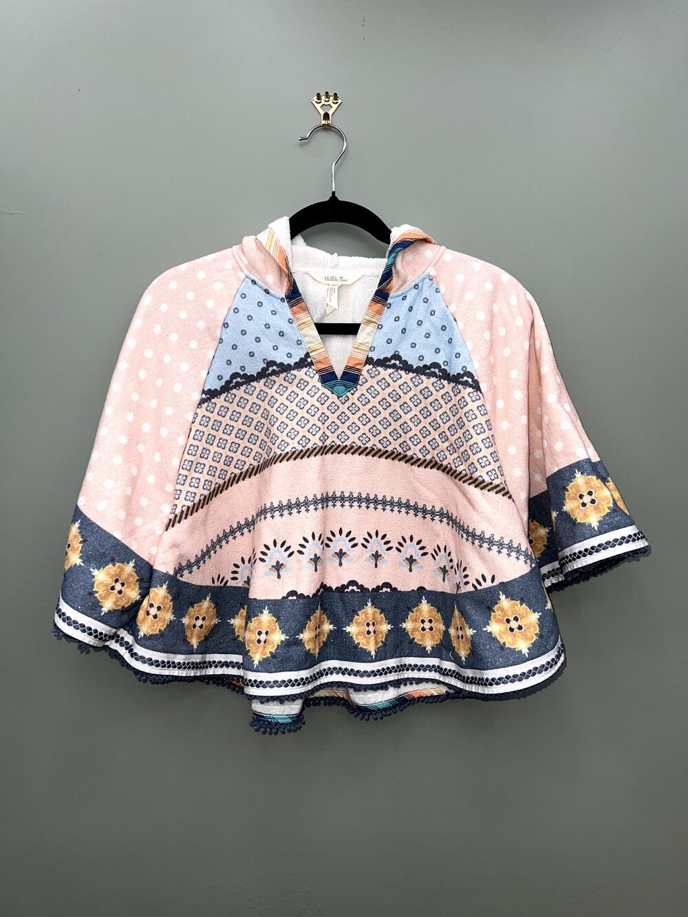Matilda Jane Hooded Poncho Top Girls Size 8 Patchwork Boho Terry Cloth Cape Top